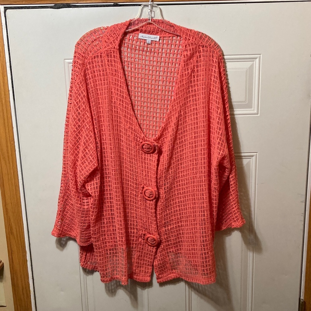 Coral Knit Cardigan with Large Buttons 2X